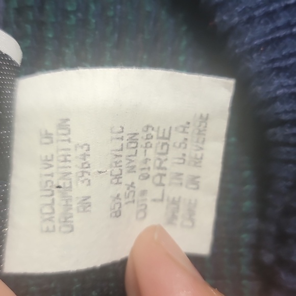 VINTAGE 80's American Collection Plaid Navy Green Grandma Core Cardigan Sweater - Picture 6 of 8